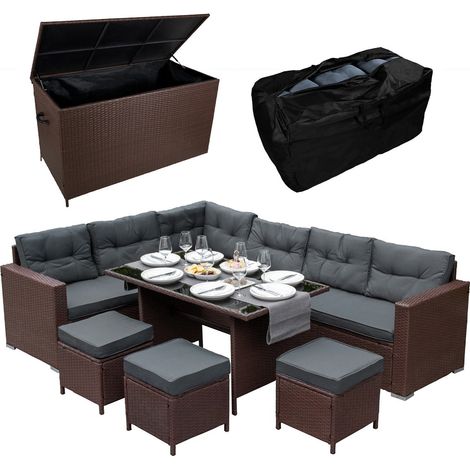 Set Rattan Angolare Jardí 9 Posti Tavolo Vetro Box Cuscini Idrorepellenti (1/5)
