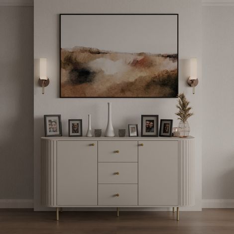 Buffet bas arrondi beige cachemire avec tiroirs 165cm LILIO (1/5)