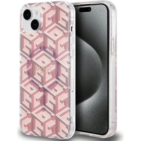 Funda rígida Guess GUHMP15SHGCUSTGP para iPhone 15/14/13 de 6,1 pulgadas, color rosa/rosa, con IML GCube y MagSafe. (1/5)