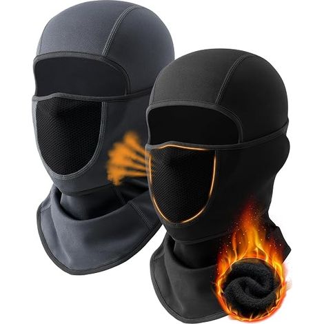 Masque de ski ajustable pour hommes et femmes. Idéal pour protéger le visage lors de la pratique du ski et des travaux extérieurs par temps froid - 2 pièces - noir et gris. (1/5)