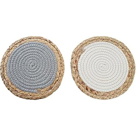 Untersetzer - DKD Home Decor - Standard - Weiß und Grau - Baumwolle und Faser - 20x20 cm