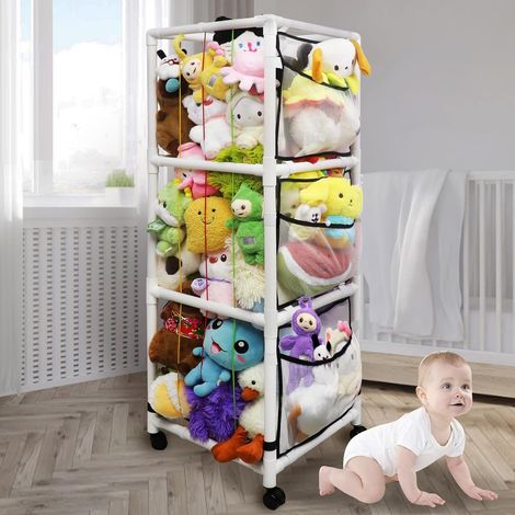 Rangement de Peluches Tournant 360° avec Roulettes - Organisateur Vertical Extra Large en ABS pour Gagner de la Place dans la Chambre d‘Enfant, pour Jouets en Peluche (1/5)