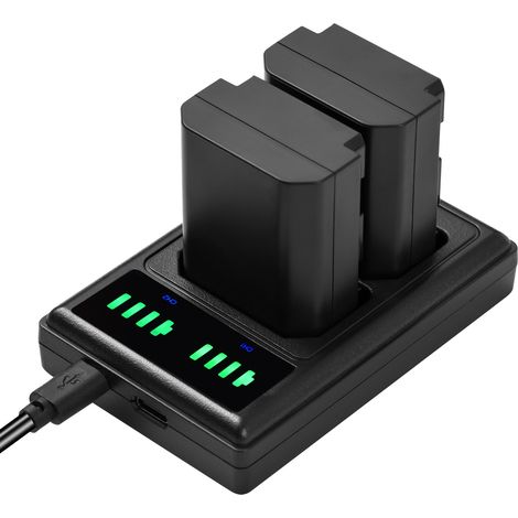 Chargeur de batterie NP-FZ100 avec indicateurs LED + 2 batteries NP-FZ100 7,2 V 2280 mAh avec câble de charge USB, compatible avec les appareils Sony A9/A7R III/A7 III/A6600 (1/3)