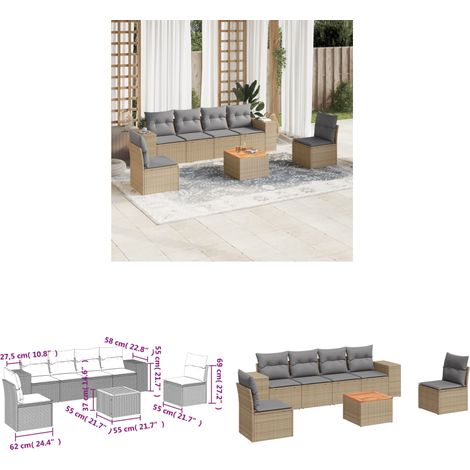 7-tlg. Garten-Sofagarnitur mit Kissen Beige Poly Rattan - Gartensorganisation - Outdoor Möbel - Gartenlounge - Lounge Set - Esstischset - Home & Living (1/3)