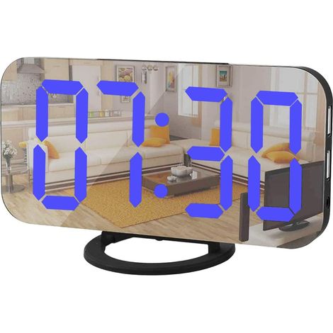 MINKUROW Sveglia Digitale, Orologio Led A Specchio, Funzione Snooze Luce Notturna Dimmerata, 2 Porte Di Ricarica Usb, Sveglia Da Tavolo Per Decorazione Camera Da Letto (Nero Blu) (1/5)