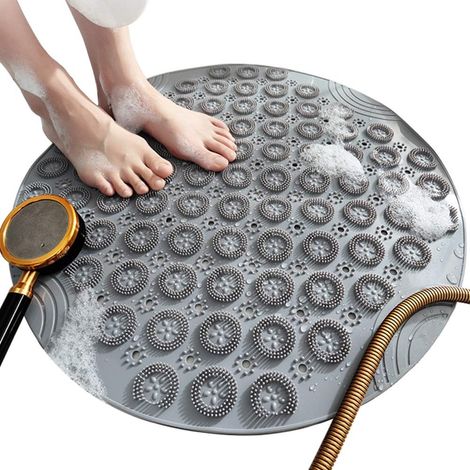 Tapis de bain rond gris antidérapant (1/5)