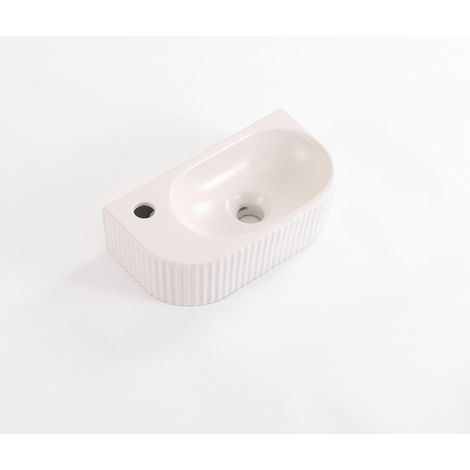 QeramiQ Blend Lavabo pour WC - 40x22x12cm - nervure - demi-rond - trou de robinet a gauche - ceramique - lin (1/3)