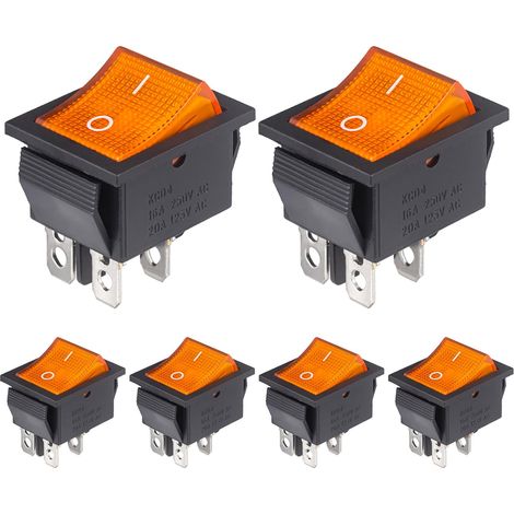 6 Interrupteur à bascule, 4 broches DPST, ON-OFF 16A 250V, lumière jaune, pour bateau véhicule appareil (1/5)