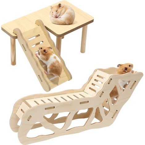 Wooden Hamster Platform with Climbing Ladder and Tunnel, Small Pet Platform Set, Golden Syrian Dwarf Russian Hamster, Chew Toy Cage Accessory (1/5)