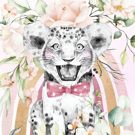 Papier peint panoramique Enfants - Lion Nœud Papillon - 130 cm x 130 cm (1/2)