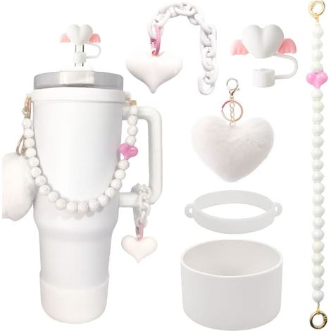 Kit d'accessoires Coupe Stanley avec chaînette à billes, paille en forme de fleur et pompon blanc M