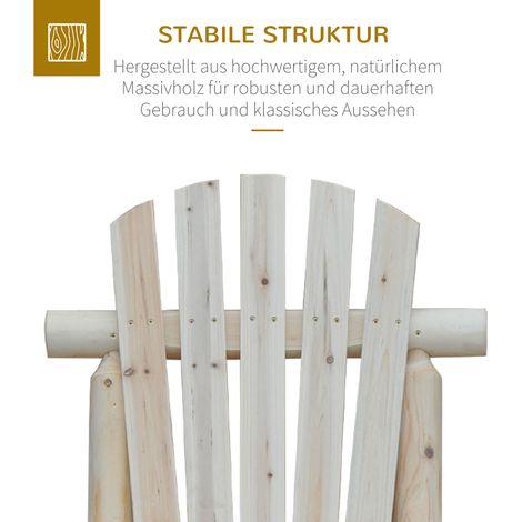 Fauteuil Adirondack extérieur robuste, chaise de terrasse en bois à dossier haut et accoudoirs, siège de balcon pour jardin, patio, 83x68x101 cm, teinte naturelle (1/4)