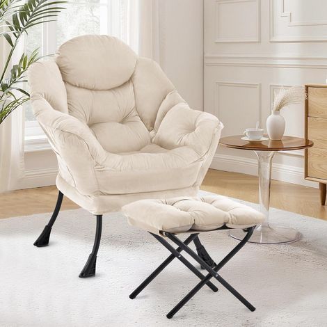 Bequemer Sessel mit Hocker, Lesesessel mit Fußstütze, Beige (1/5)