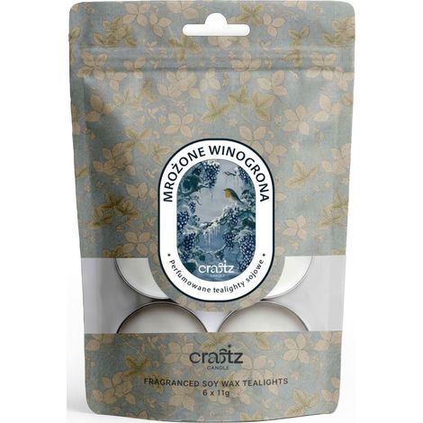 Candele tealight di soia al profumo di uva congelata, confezione da 6 pezzi.