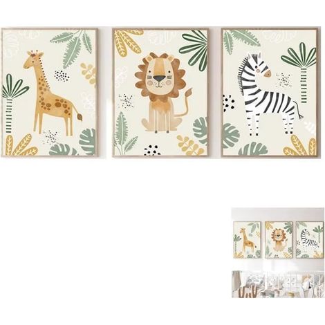 Affiche Tiere – Wanddekoration – Set mit 3 Postern 30x40 cm – Babyzimmer – Hochwertige Leinwand