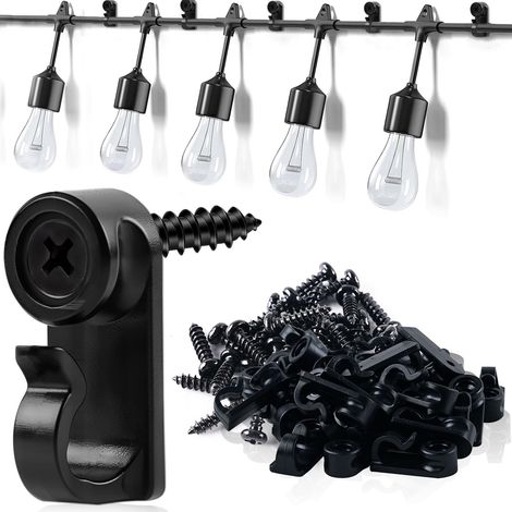 Lot de 50 crochets pour guirlande lumineuse de Noël extérieure et décoration intérieure, résistant aux intempéries pour gouttière, clôture, pergola, patio, balustrade, guirlande lumineuse suspendue (1/5)