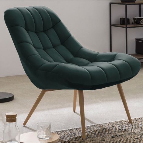 Fauteuil XXL en Velours Vert avec Pieds en Métal Aspect Bois Design Scandinave - PANGIVO (1/5)