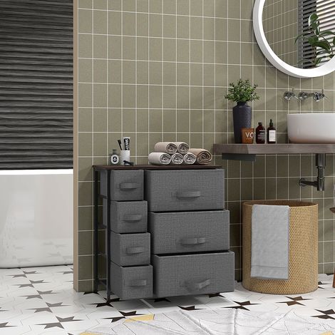Kommode mit 7 faltbaren Stoffschubladen, Vlies, Metallgestell, 63,5 x 30 x 71 cm, Dunkelgrau (1/5)