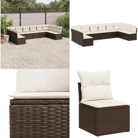Salon de jardin 10 pcs avec coussins marron résine tressée - Salon De Jardin - Canapé Extérieur - Meuble De Jardin - Salon D'extérieur - Ensemble De Canapés - Home & Living (1/5)