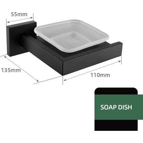 Porte-savon à crochet noir mat en acier inoxydable 304, barre porte-serviettes double, étagère porte-papier toilette, porte-mouchoirs, porte-brosse WC (1/5)