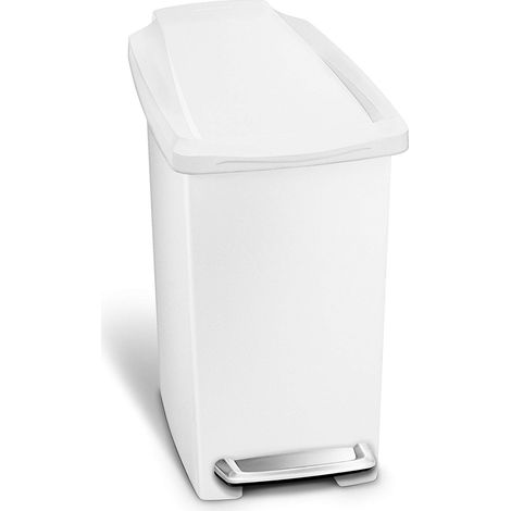 simplehuman CW1332 cestino sottile con pedale, pattumiera piccola per bagno, plastica bianca, 10 L