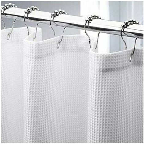 Rideau de douche gaufré extra long (180 et 200 cm), rideau de douche en tissu résistant avec tissage gaufré de qualité hôtelière pour salle de bain (1/5)