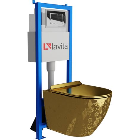 Bâti-support Lavita LAV 101 à 40 cm + WC Sofi Slim Golden Eye sans bord + plaque de commande LAV 200.1.2 chrome Kit complet WC (1/5)