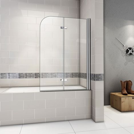 Aica Sanitaire – Pare-baignoire pivotant 110x140cm – Verre trempé 6mm anticalcaire – Montage gauche/droit – Profilé aluminium et poignée inox