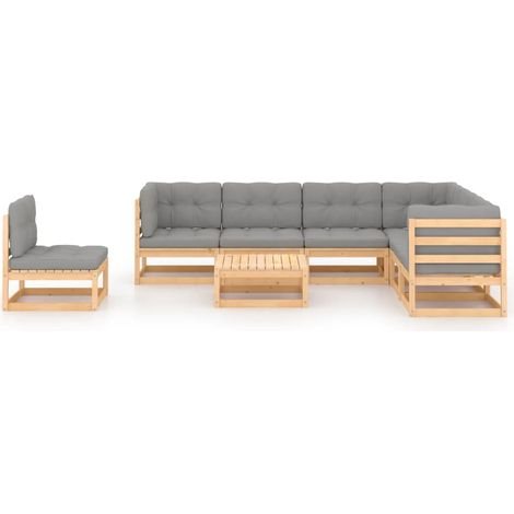 Maison Exclusive - Set Salotto Giardino 8 pz Cuscini Antracite Legno Massello Pino (1/5)