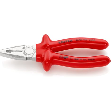 KNIPEX 03 07 180 Kombizange tauchisoliert, VDE-geprüft verchromt 180 mm