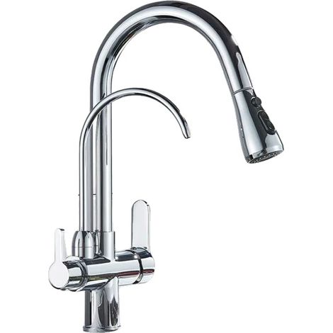 Grifo de cocina, construcción de latón resistente, funcionamiento con doble manija, cromado B (1/2)