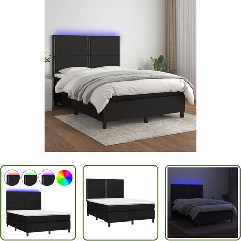 vidaXL LED-Streifen -  Boxspringbett mit Matratze & LED Schwarz 140x200 cm Stoff (1/5)