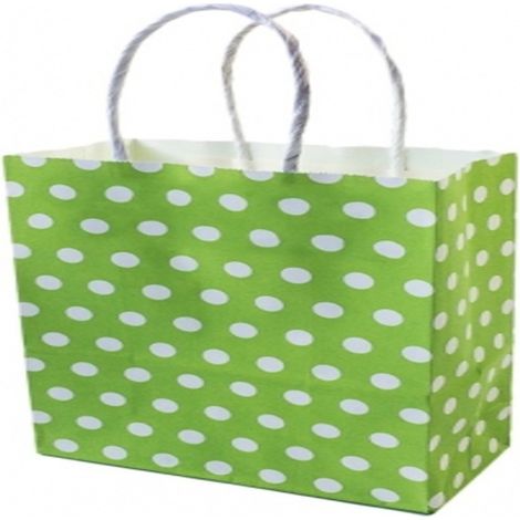 6 Sacs Cadeaux En Papier à Pois Verts Avec Poignées 32x25.5x12.5 Sacs