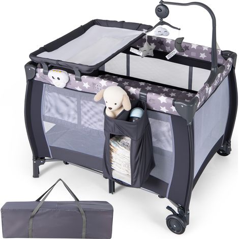COSTWAY 3 in 1 Baby Activity Center Foldable Pack and Play-Grey (1/5)