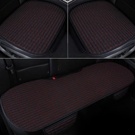 Cuscino per sedile auto per sedili anteriori e posteriori, coprisedile universale, traspirante e antiscivolo, protezioni per sedili auto per auto, SUV e camion, set da tre pezzi in nero e rosso (1/5)