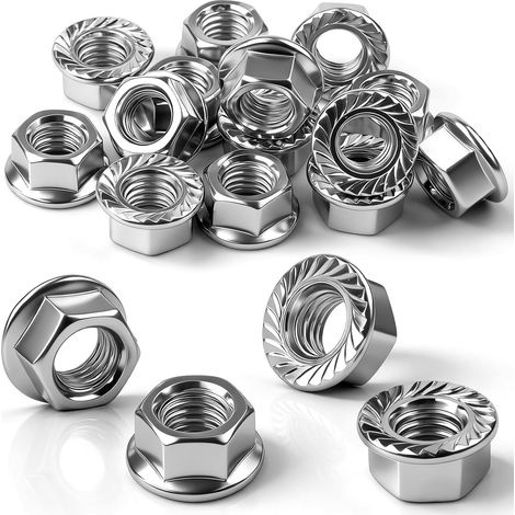 100 Pièces Ecrou M6 à Embase Crantée Écrous Rondelle à Bride acier carbone zingué Frein Hexagonal ISO 4161 utilisés avec boulons et rondelle pour réparation et fabrication mécanique (1/5)