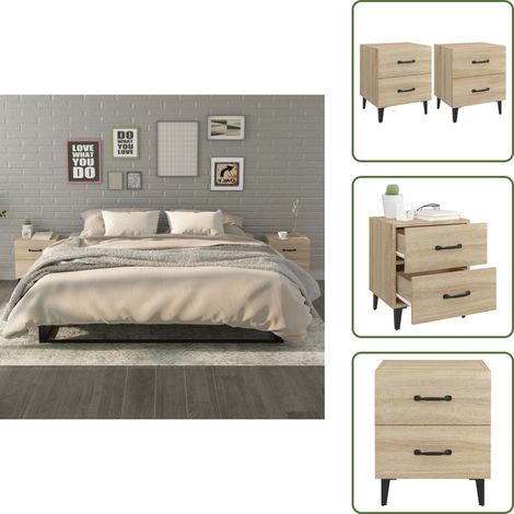 Mesitas de noche con cajones - vidaXL Mesitas de noche 2 unidades color roble Sonoma 40x35x47,5 cm - Mesitas de noche de madera