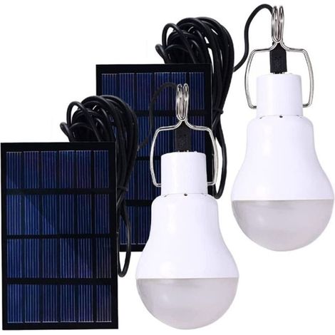 Lampe LED Solaire Extérieure à Suspendre 3W Avec 3,45M Câble, Lanterne Solaire Portable Avec Panneau Solaire, Ampoule LED Solaire Recahrgeable pour Pêche, Camping, Urgences, Jardin, 2 Ensembles (1/5)