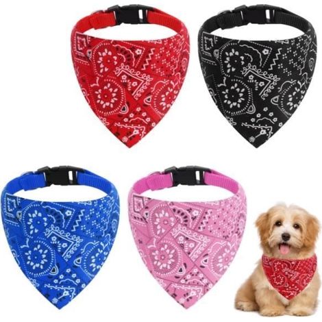 Bandanas pour Chiens - Lot de 4 - Ajustable - Polyester - Noir (1/4)