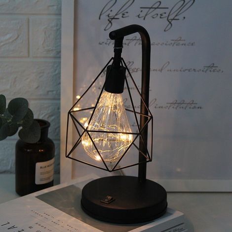 Lampe de table décorative, Rétro Atmosphère Lampe,Lampe de bureau en métal Forme de diamant Ampoule lampe de table lumière de nuit décoration lampe cadeau jouet, à Pôles (Blanc chaud)-Fei Yu (1/5)