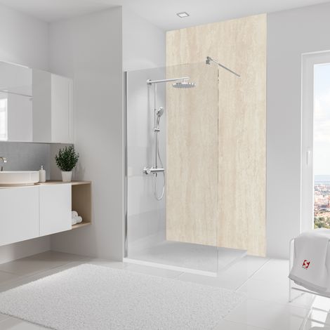 Schulte – Panneau mural de douche 125 x 255 cm en pierre calcaire – Revêtement étanche sans joint – Installation facile sur surfaces existantes