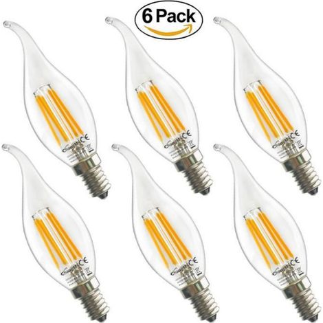 6X E14 Forme Bougie LED Filament 6W Lampe à Filament Ampoule Edison Vintage Tungsten Ampoule Blanc Chaud 470LM Candle Lampe AC 220V (1/4)