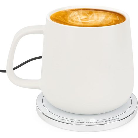 Tasse à Café Auto-Chauffante avec Socle – Température Stable à 55°C (131°F), Recharge Sans Fil 15W, Capacité 380ml (12.8 oz) – Marche/Arrêt Automatique, Port USB-C (Blanc) (1/5)