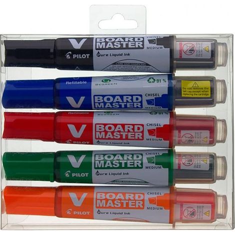 Pilot V-Board Master marcador 5 pieza(s) Punta de cincel Negro, Azul, Verde, Naranja, Rojo