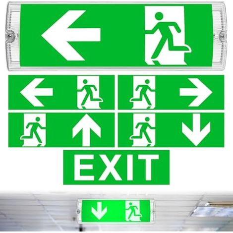 Éclairage De Secours LED À Lumière Continue, Lampe De Secours Avec Batterie De Secours Jusqu'À 3h, IP65 Panneau De Sortie De Secours Avec 5 Pictogrammes De Sortie De Secours Pour Montage Mural (1/5)