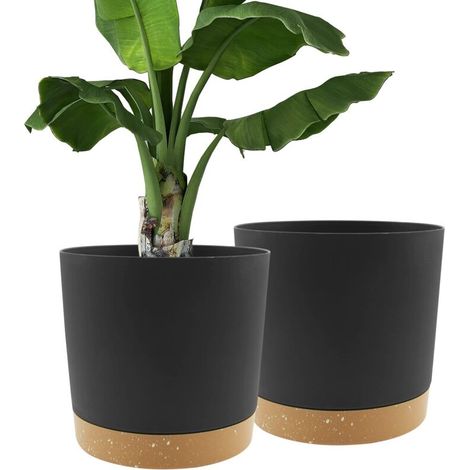 Set mit 2 Pflanztöpfen 30,5 cm, Zimmerpflanzentöpfe mit Abflusslöchern und abnehmbarem Boden, moderner dekorativer Untersetzer für Pflanzgefäße im Freien (Schwarz 30,5 cm)