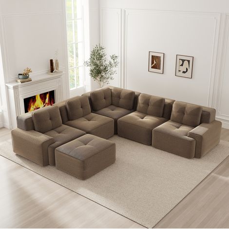 Sofá modular con ottomane, corduroy marrón, 295 x 295 x 69 cm, sin montaje HAVRYA (1/5)