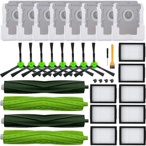 Juego de 26 repuestos y accesorios, compatibles con las aspiradoras iRobot Roomba i3 i3+ i7 i7+ i4 i6 i6+ i8 i8+/Plus E5 E6 E7 J7 i5+ j5+ de las series I, E y J: 2 cepillos principales, 8 filtros, 8 c (1/4)