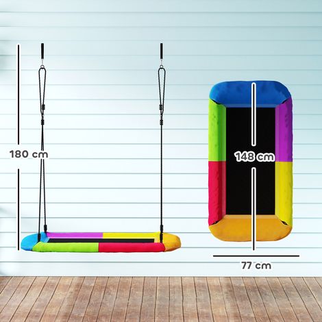 Balançoire nid, hauteur réglable, supportant jusqu'à 300 kg avec cordes ajustables, pour les enfants de 3 à 8 ans, 148 x 77 x 180 cm, multicolore (1/5)