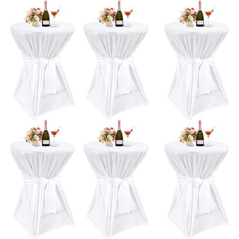 6er-Set Stehtischhusse Weiß Ø 80-85 cm mit Band-Design, rutschfest